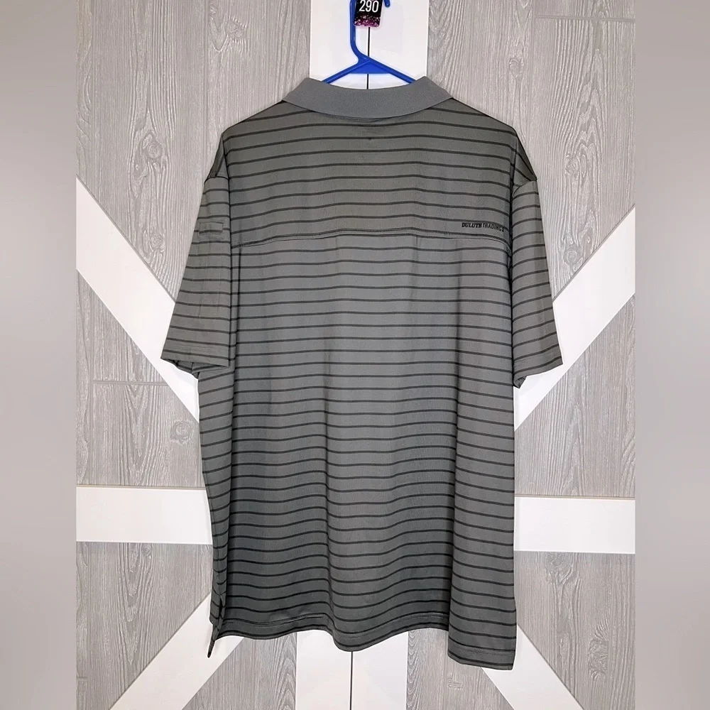 290. Duluth Trading Relaxed Fit Striped Polo Gray/Black L - Picture 5 of 6